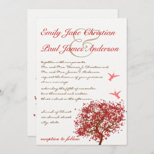 Red Tree Humming Bird Wedding Invitation