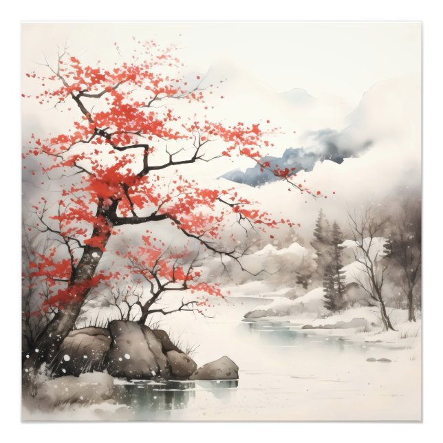 Red Tree Ink Painting Photo Print (Front)