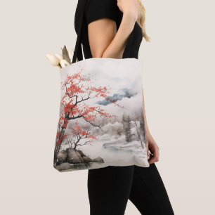 Red Tree Ink Painting Tote Bag