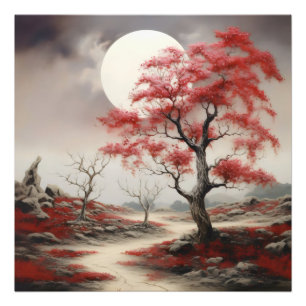 Red Tree Night Landscape Photo Print