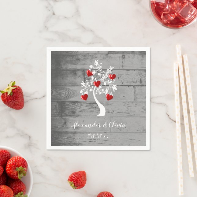 Red Tree of Hearts Bridal Shower Napkin (Insitu)