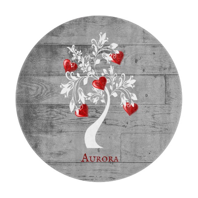 Red Tree of Hearts Personalised Cutting Board (Front)