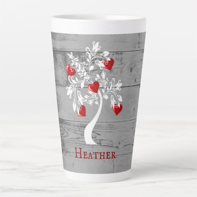 Red Tree of Hearts Personalised Latte Mug (Front)