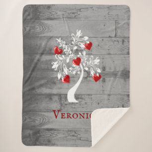 Red Tree of Hearts Personalised Sherpa Blanket