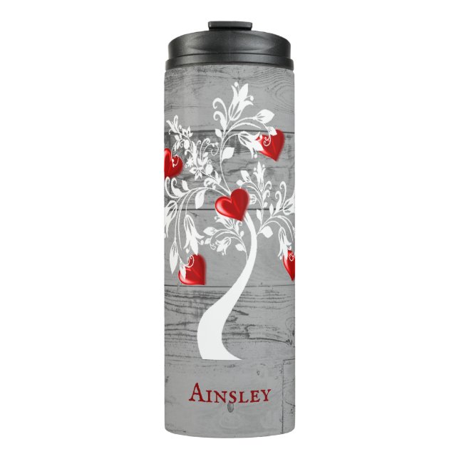 Red Tree of Hearts Personalised Thermal Tumbler (Front)