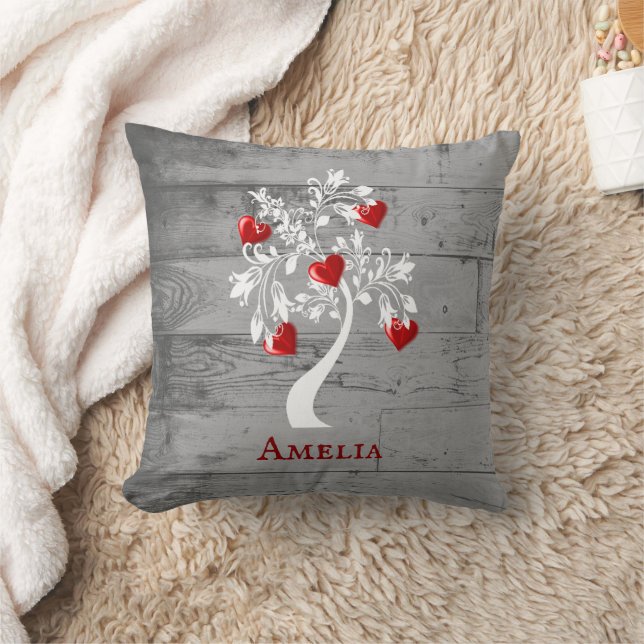 Red Tree of Hearts Personalised Throw Pillow (Blanket)