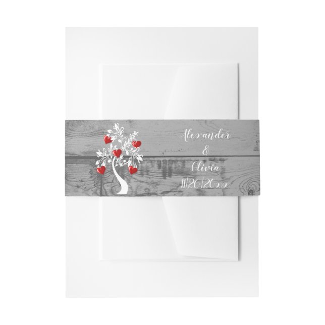 Red Tree of Hearts Wedding Invite Belly Band Invitation Belly Band (Front Example)