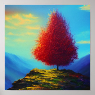 Red Tree on a Cliff Poster