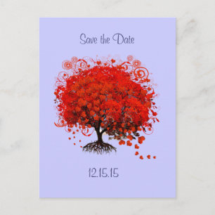 Red Tree on Perwinkle Wedding Save the Date Announcement Postcard