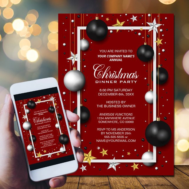 Red Tree Ornaments Corporate Christmas Dinner Invitation (Creator Uploaded)