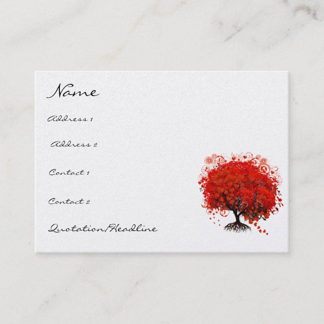 Red Tree Roots Swirls Hearts Business Card (Front)