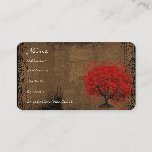 Red Tree Roots Swirls Hearts Mysterious Business Card (Front)