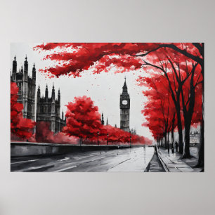 Red tree with Big Ben Poster