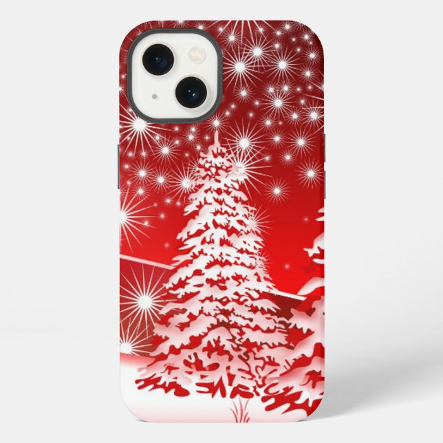 Red Tree with Snow  iPhone Case (Back)