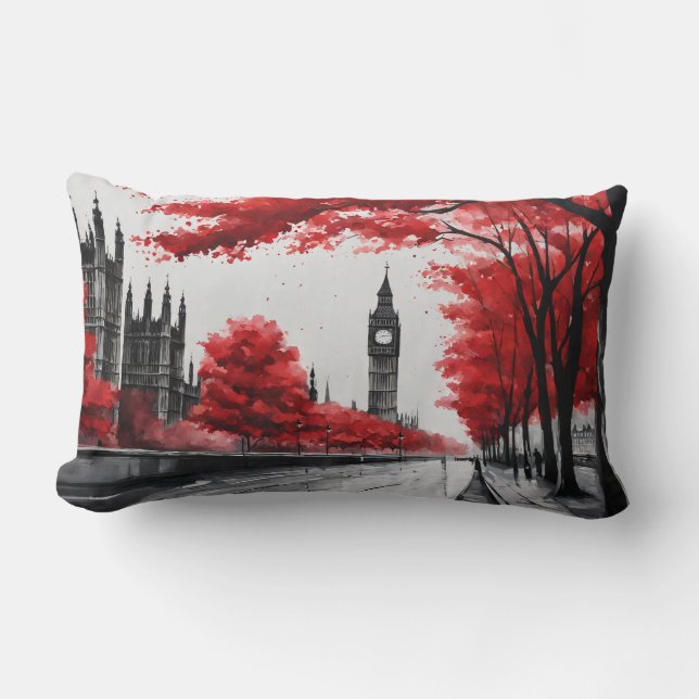 Red trees & Big Ben Lumbar Cushion (Front)