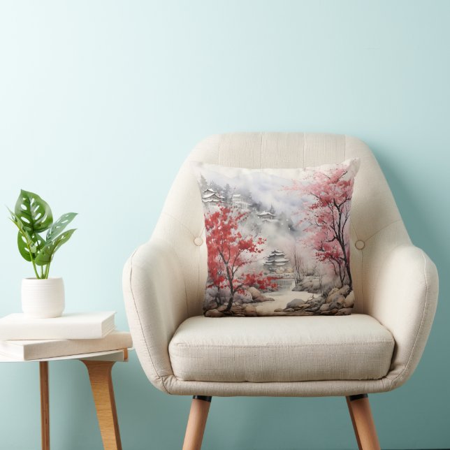 Red Trees over River  Cushion (Chair)