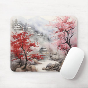 Red Trees over River Mouse Pad