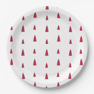 Red Trees Simple Modern Christmas  Paper Plate