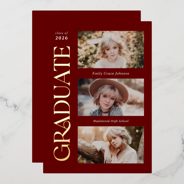 Red Trendy Serif Multiple Photo Graduation  (Front/Back)