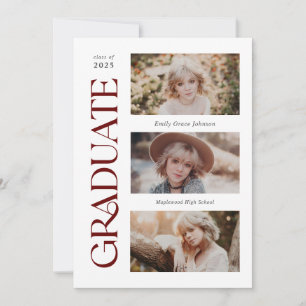 Red Trendy Serif Multiple Photo Graduation  Announcement