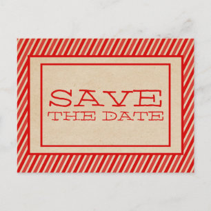 Red Trendy Stripes Save the Date Postcard