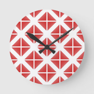 Red Trendy Triangle Pattern Round Clock