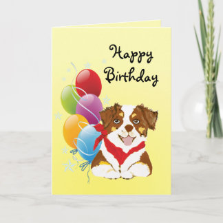 Red Tri Aussie Puppy Happy Birthday Card