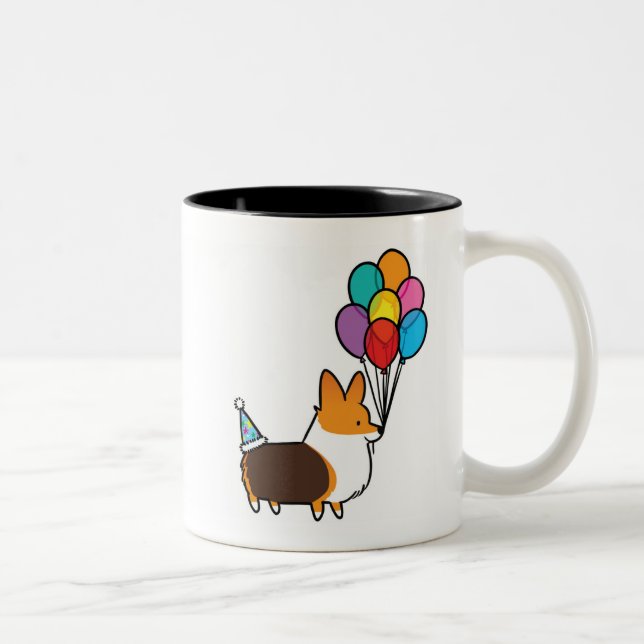 Red Tri-Colour Corgi Birthday Balloons Mug (Right)