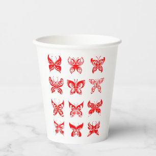Red Tribal Butterfly Ornamental Paper Cups