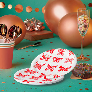 Red Tribal Butterfly Ornamental Paper Plate