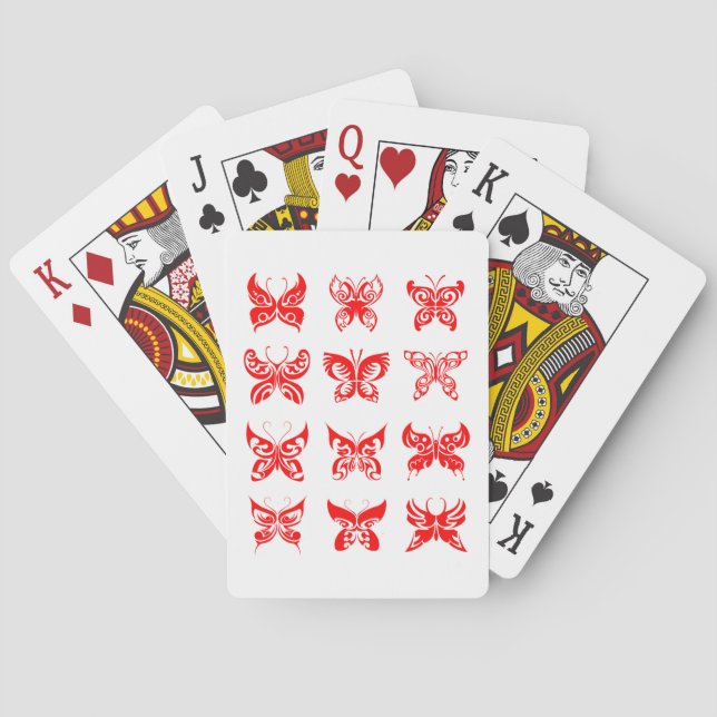 Red Tribal Butterfly Ornamental Playing Cards (Back)