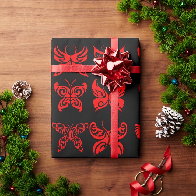 Red Tribal Butterfly Ornamental Wrapping Paper (Creator Uploaded)