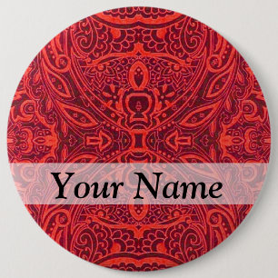 Red tribal damask pattern 6 cm round badge