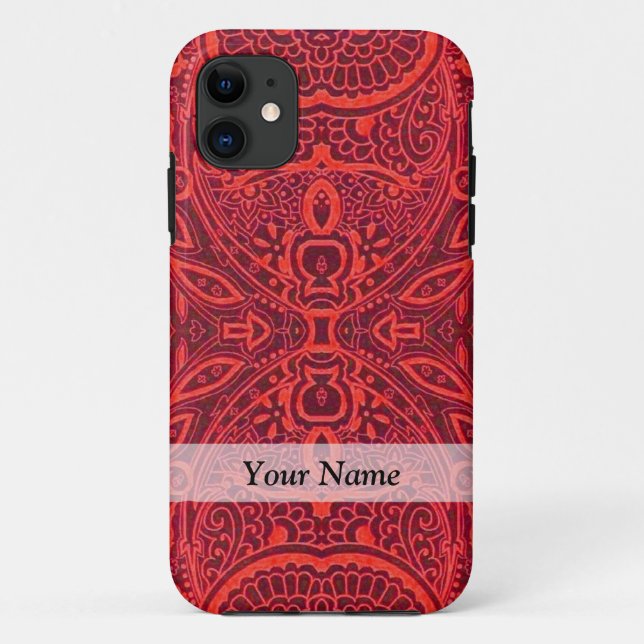 Red tribal damask pattern Case-Mate iPhone case (Back)