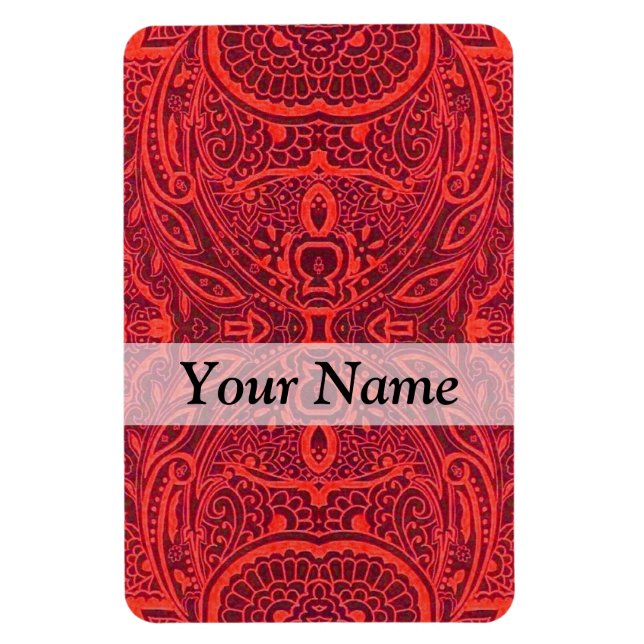 Red tribal damask pattern magnet (Vertical)