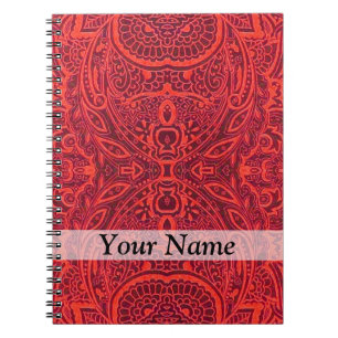 Red tribal damask pattern spiral notebook