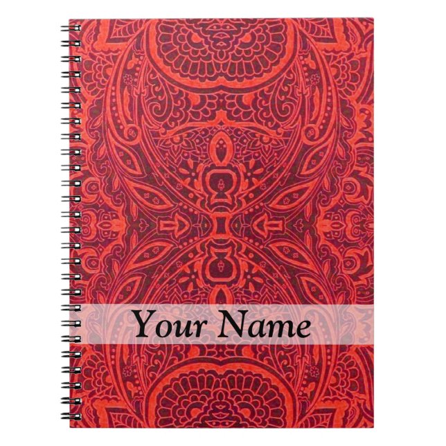 Red tribal damask pattern spiral notebook (Front)