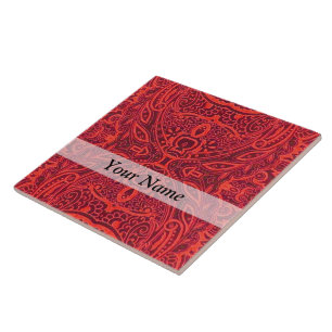 Red tribal damask pattern tile