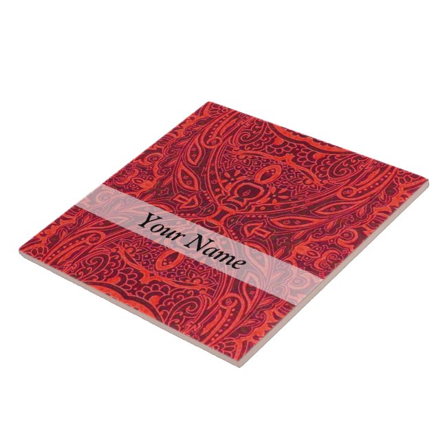 Red tribal damask pattern tile (Side)