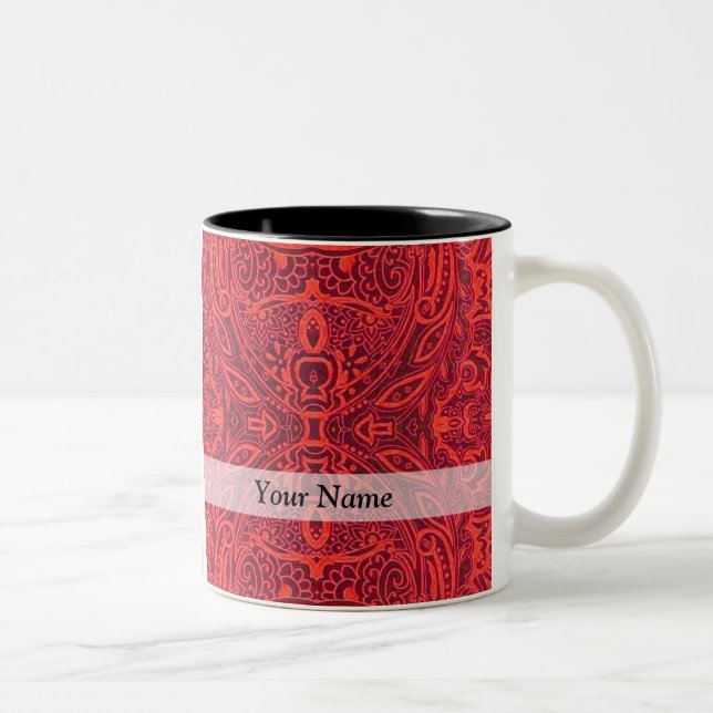 Red tribal damask pattern Two-Tone coffee mug (Right)