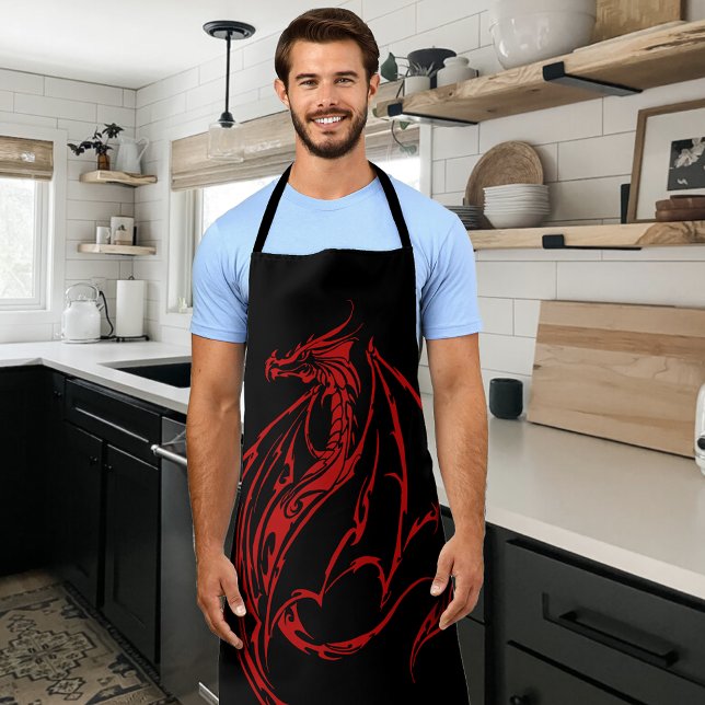 Red Tribal Dragon Black Apron (Creator Uploaded)