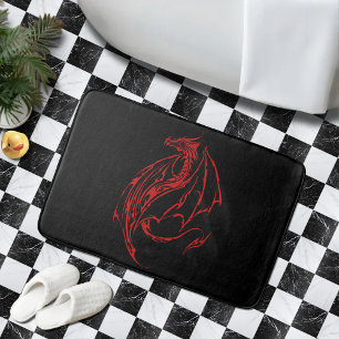 Red Tribal Dragon Black Bath Mat