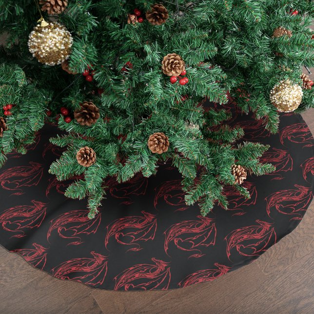 Red Tribal Dragon Black Brushed Polyester Tree Skirt (Creator Uploaded)