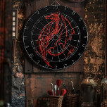 Red Tribal Dragon Black Dartboard<br><div class="desc">Tribal red dragon with a black backdrop.</div>