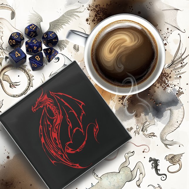 Red Tribal Dragon Black Glass Coaster (Creator Uploaded)