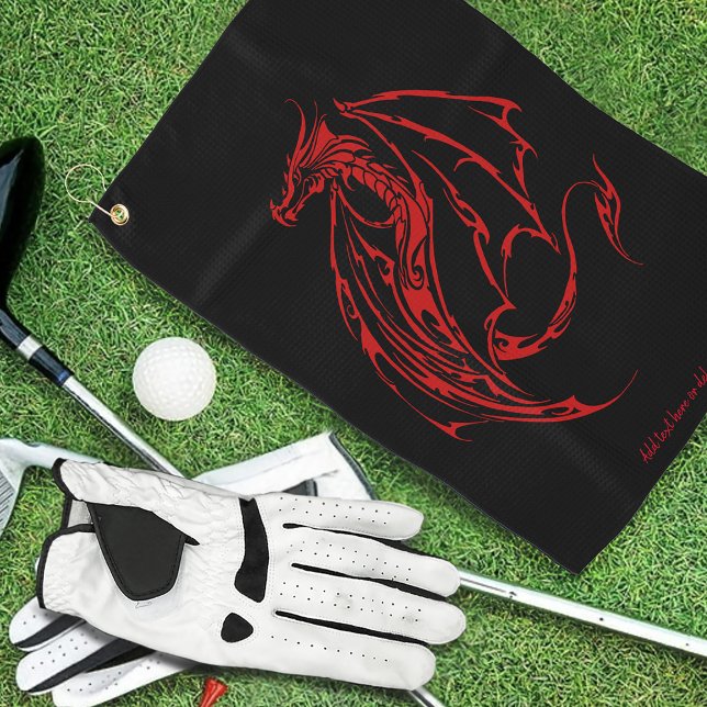 Red Tribal Dragon Black Golf Towel (Creator Uploaded)