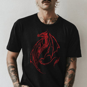 Red Tribal Dragon Black T-Shirt