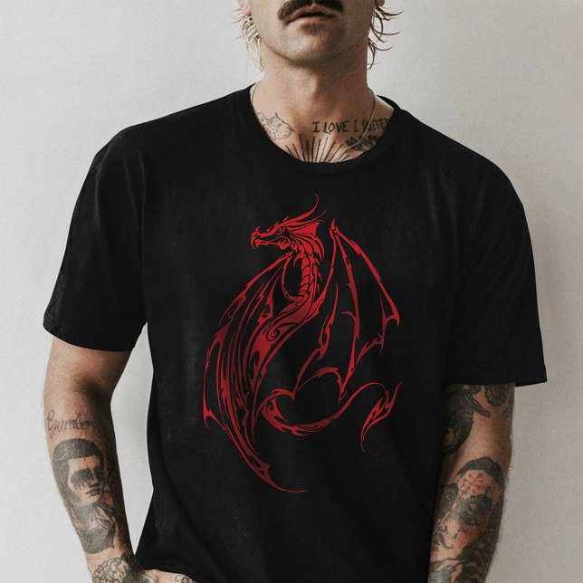 Red Tribal Dragon Black T-Shirt (Creator Uploaded)