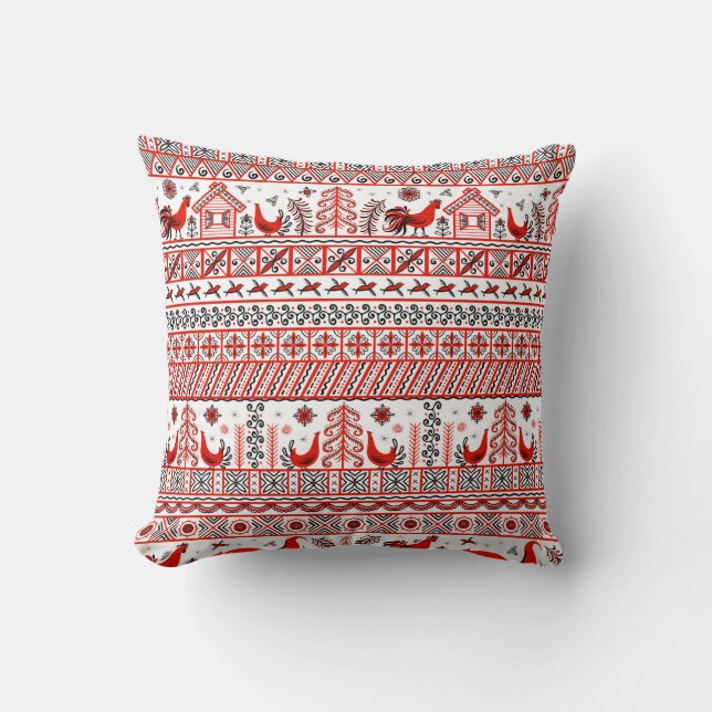 Red tribal ethnic seamless pattern cushion (Front)