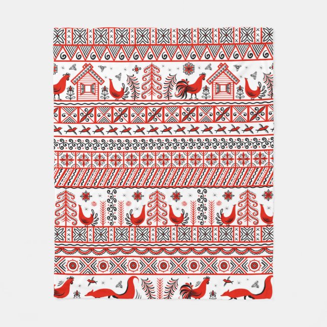 Red tribal ethnic seamless pattern fleece blanket (Front)